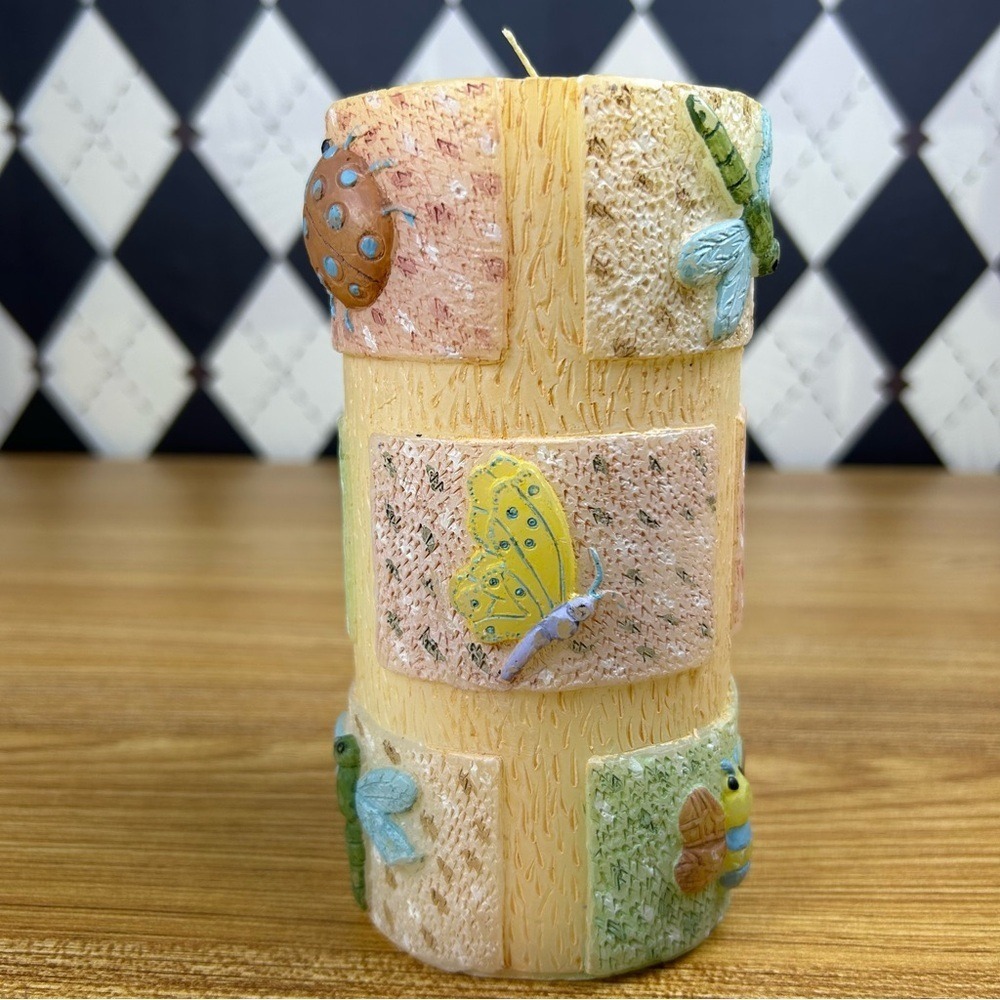 Pastel Pillar Candle Whimsical Garden Insect Hand Painted Decor - Picture 7 of 7
